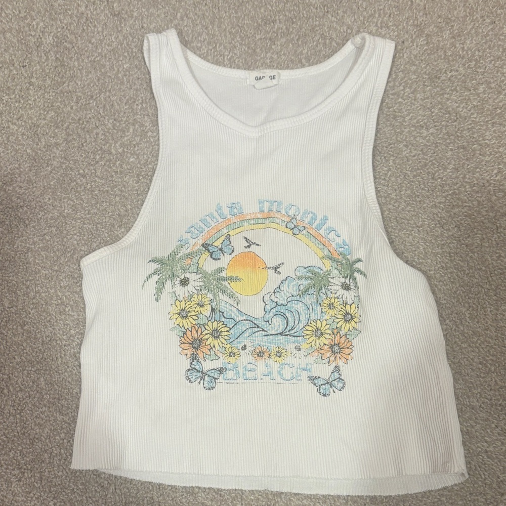 Garage White Santa Monica Graphic Tank Top